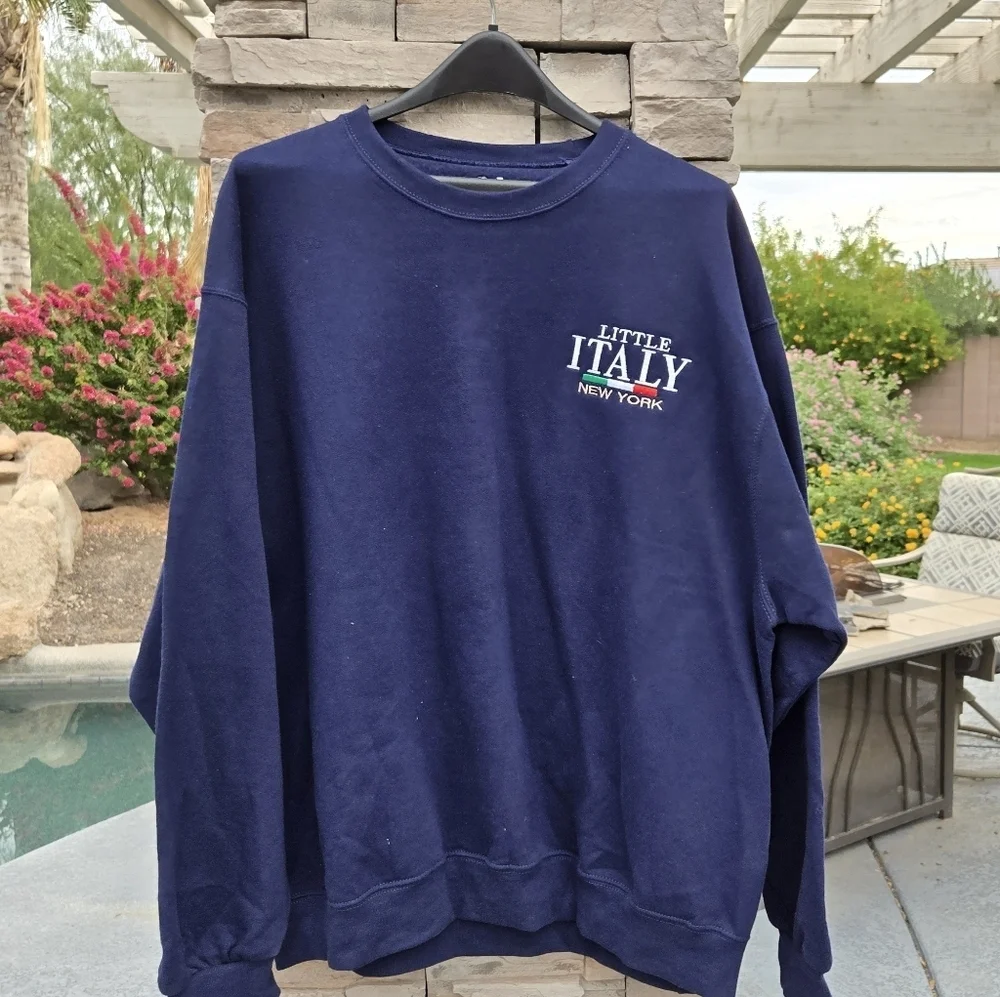 Fruit Of The Loom Sz XL Little Italy Navy Blue Men's Sweater Shirt Cotton Poly